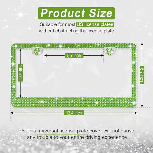 Image of Amiss Bling License Plate Frame for Women, 2Pack Rhinestone Handcrafted Crystal Premium Stainless Steel, Stainless Steel Car Decorative Accessories with Diamond Sparkle Glitter Caps (Green)