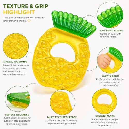 Image of CHICAGOZONE Premium Baby Silicone Teether Ring Toy - BPA Free Soft Teething Toy for Infants, Multi-Texture Sensory Chew Toy, Easy Grip Teether for Babies 3-12 Months, Cute Animal Design (Multicolor) (PINEAPPLE SHAPE)