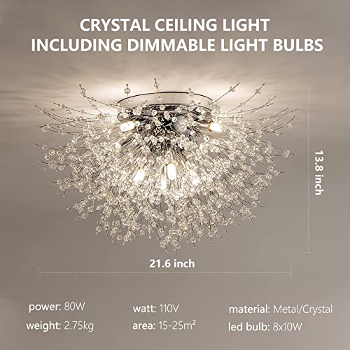 Bevenus Dandelion Modern Led Crystal Ceiling Light,Personalized Firework Crystal Sputnik Chandelier Lamp For Kitchen,Dining Room,Bar,Hallway Aisle(8 Heads,Including Bulb) #TOP1