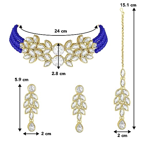 Image of Peora Gold Plated Bridal Crystal Pearl Choker Necklace with Drop Earrings Traditional Jewellery Set for Women