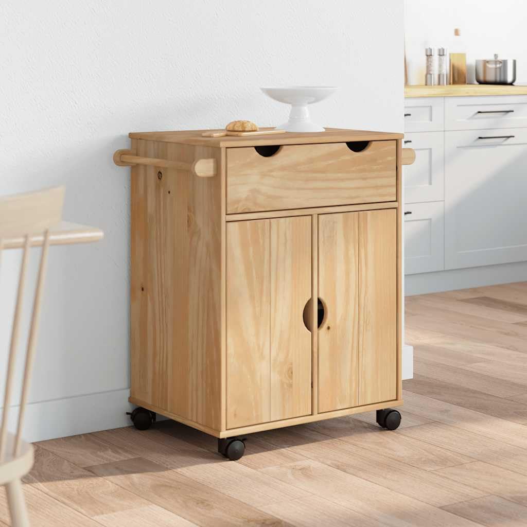 vidaXL Carrito de Cocina, Carro Organizador de Almacenamiento, Carrito de Servicio de Alimentos, Carro de Verduras Bebidas, Madera Maciza de Pino