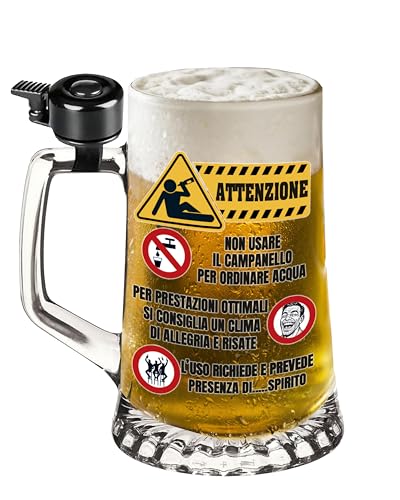 Jarra de cerveza con timbre – Impresión colorida con instrucciones divertidas (idioma español no garantizado) – Idea de regalo original para amantes de la cerveza y de las fiestas