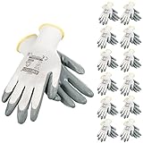 JORESTECH Safety Work Gloves White Polyester Knitted Fiber with Grey Nitrile Coating Pack of 12 GD-01 (Size 8-M)