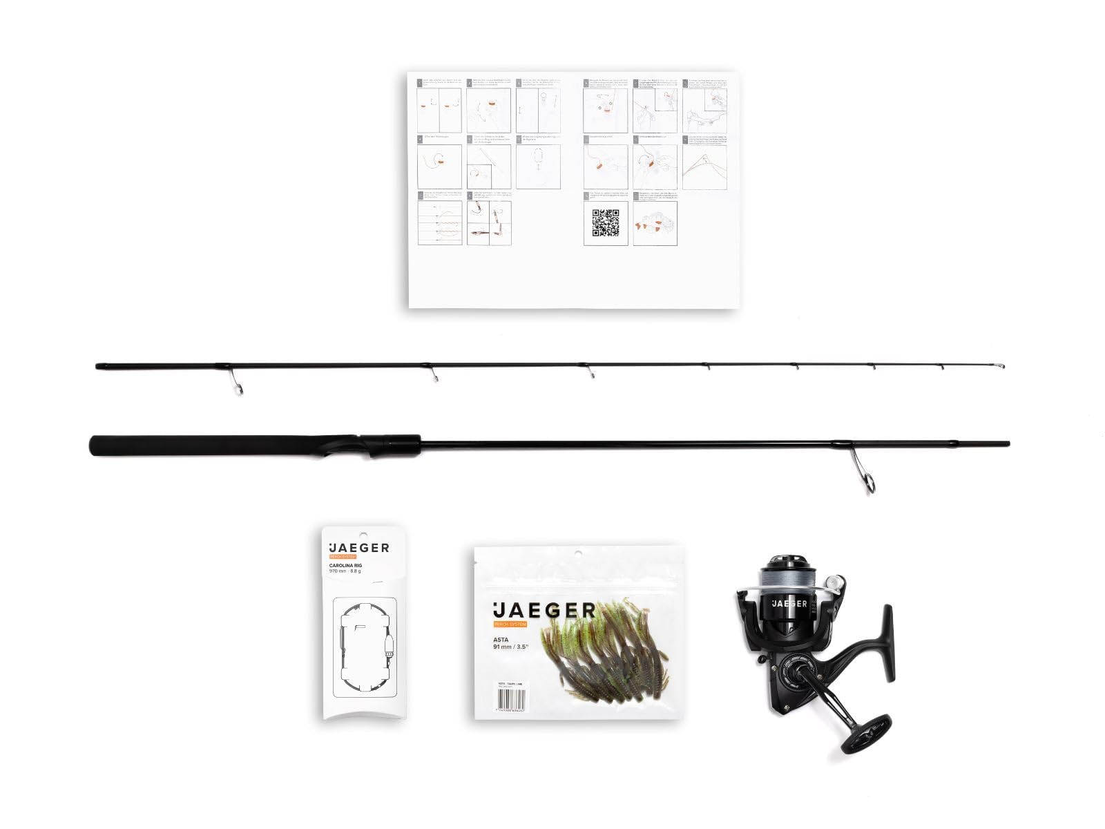 Barsch Angelset Perch Go Kit, komplettes Set mit Rute, Rolle, geflochtener Schnur, Carolina Rig, optimierte Gummiköder für garantierten Barschfang, Ready-to-Go & Bonus: Barsch Erfolgs-Guide