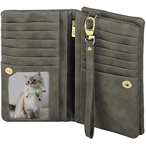 Women's Large Wallet with RFID Protection for 6.5 Inch Mobile Phones, Leather Wallet for Women and Girls with Large Capacity, Armband, Clutch with Zip, Dark green (soft leather), Vintage Cover
