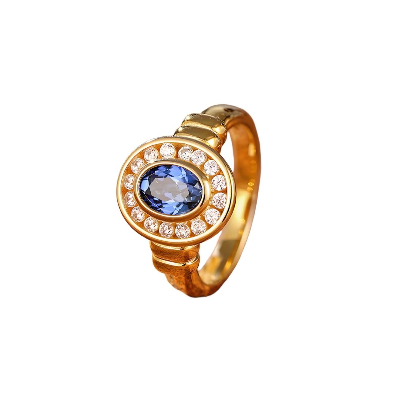 Anillos Promesa Oro Amarillo Mujer 9K / 14K / 18K, Oval con Zafiro de 1,2 ct y Moissanita, Anillo Oro Azul Boda Mujer