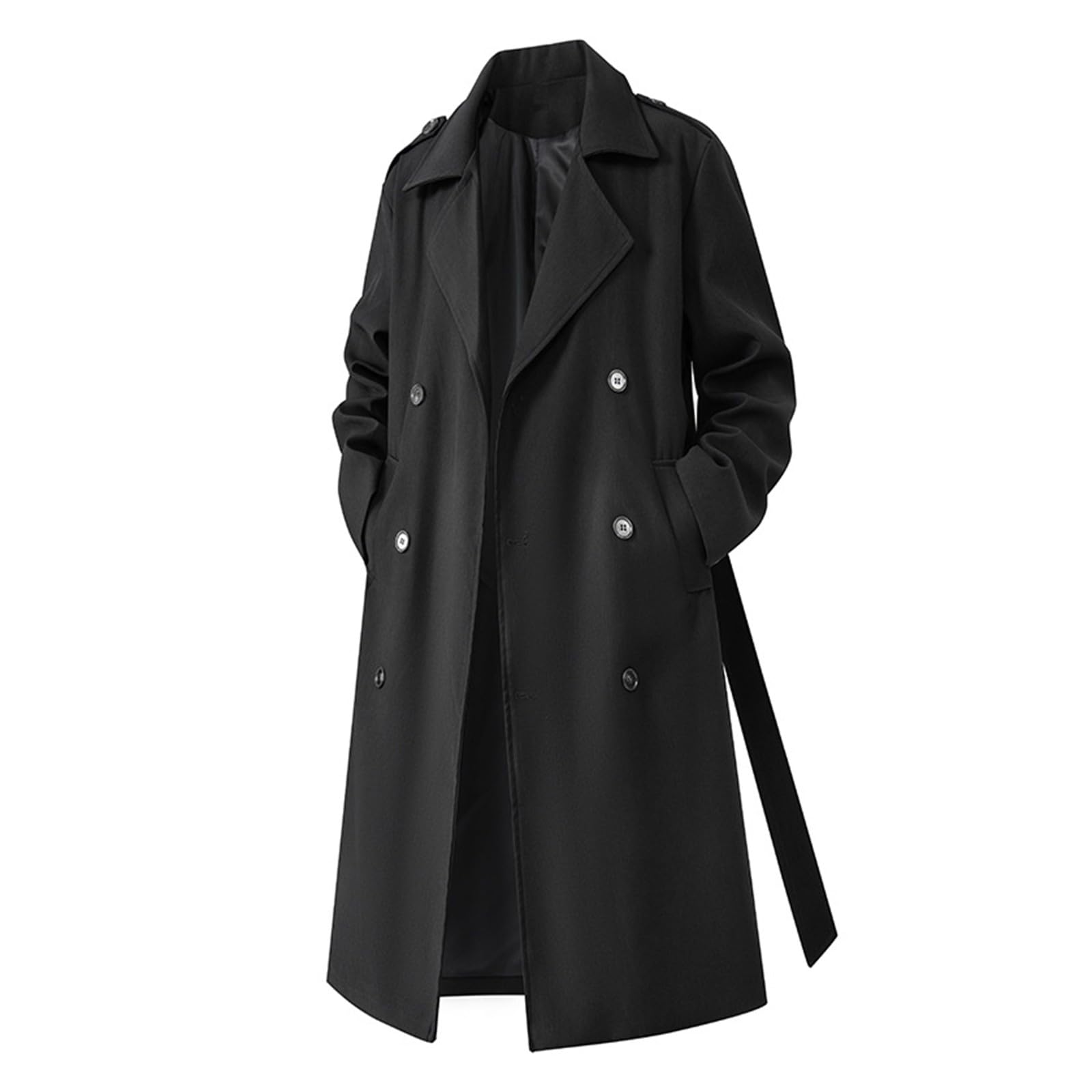 Gabardina para hombre abrigo largo de entretiempo clásico otoño primavera chaqueta cruzada trinchera con cinturón abrigo de hombre algodón color sólido cortavientos
