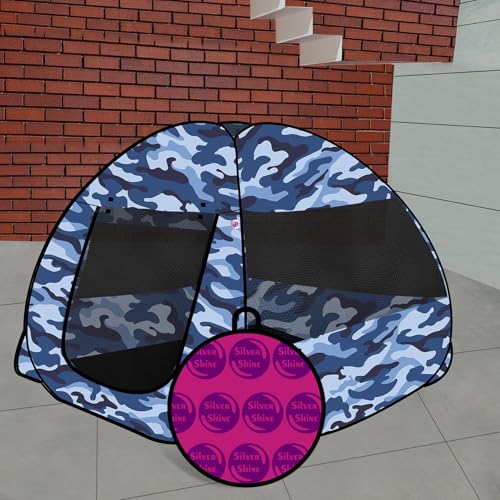 Image of Jungle Tent Play House Patterns Foldable Popup Kids 2 to 8 Years Lightweight and Portable | Without Balls|Foldable Tent House for Kids Activity Indoor Outdoor (Blue-Black)