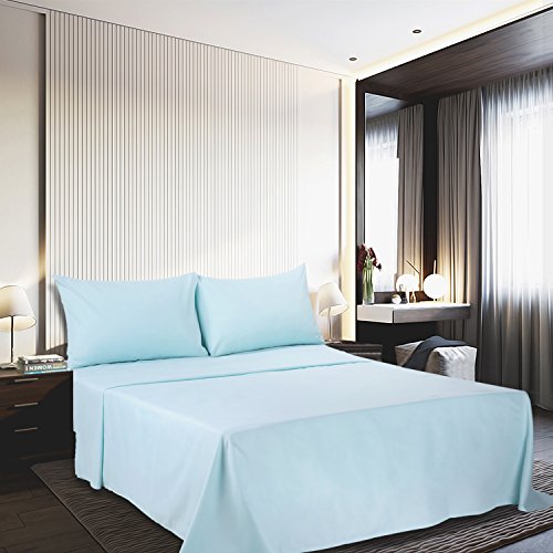Image of 4 Piece Bed Sheet Set (Full,Baby Blue) 1 Flat Sheet,1 Fitted Sheet and 2 Pillow Cases,Brushed Microfiber Luxury Bedding with Deep Pockets