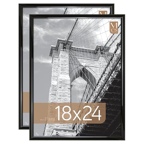 MCS Trendsetter 18x24 Poster Frame Black High-Gloss, Vertical & Horizontal Wall Hanging Large Picture Frame for Photos, Posters & Art Prints (2-Pack)