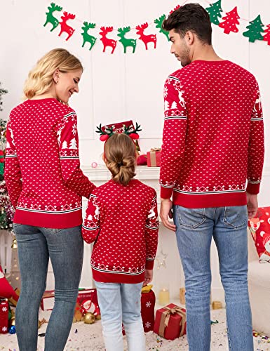 Image of MISSKY Family Christmas Sweater Crew Neck Reindeer Snowflakes Knitted Pullover for Women /Men /Kids