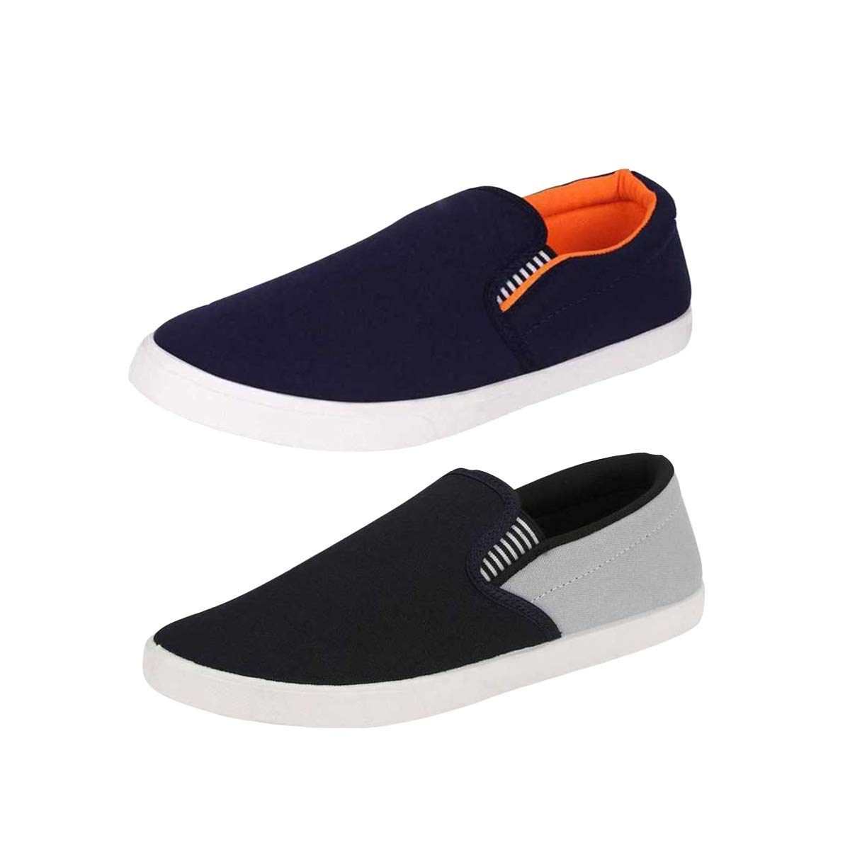 BRUTONPack of 2 Canvas Casual Loafers and Sneakers Shoes for Boys Orange Grey