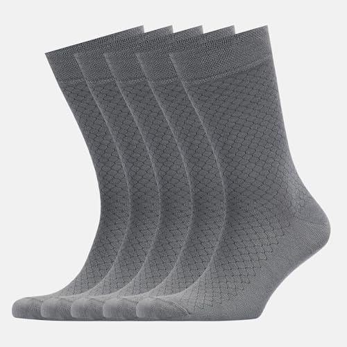 VRD Bamboo Mens Dress Socks for Men, 5-Pack, Ocean Grey Crew Length Mid-Calf Socks, Mens Shoe Size 8-134