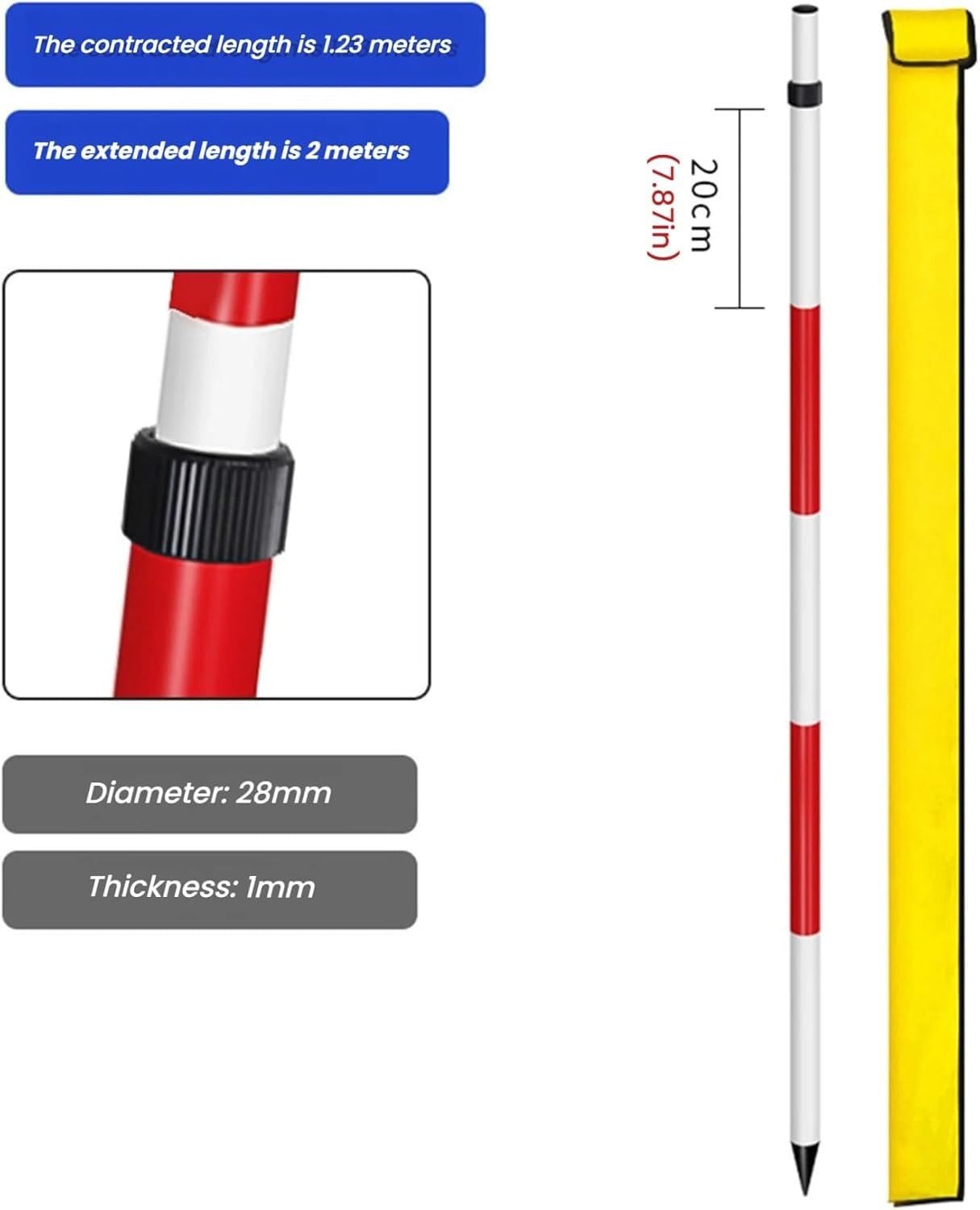 Aluminiowy słup geodezyjny Zestaw teleskopowych prętów pryzmowych. Tachimetr badawczy na słupie pomiarowym do pomiaru kolei i tam(500cm/16.4 feet)