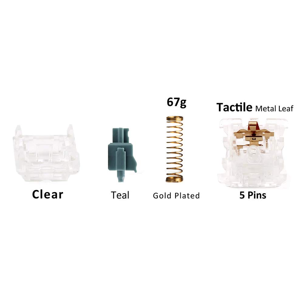 DUROCK Commutateurs de clavier tactiles T1, 5 broches T1 transparents pour claviers mécaniques, commutateurs à touches mécaniques de 67 g avec interrupteur tactile unique (transparent T1, 90 pièces)