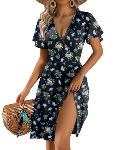Image of Zeagoo Womens Summer Dresses Wrap V Neck Dress Floral A-Line Ruffle Sleeve Casual Sundress with Pockets 2026