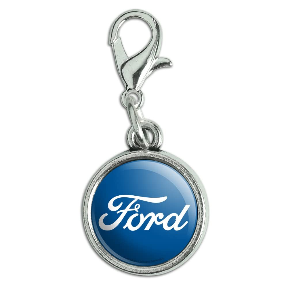 Ford Classic Script Logo Antiqued Bracelet Pendant Zipper Pull Charm with Lobster Clasp