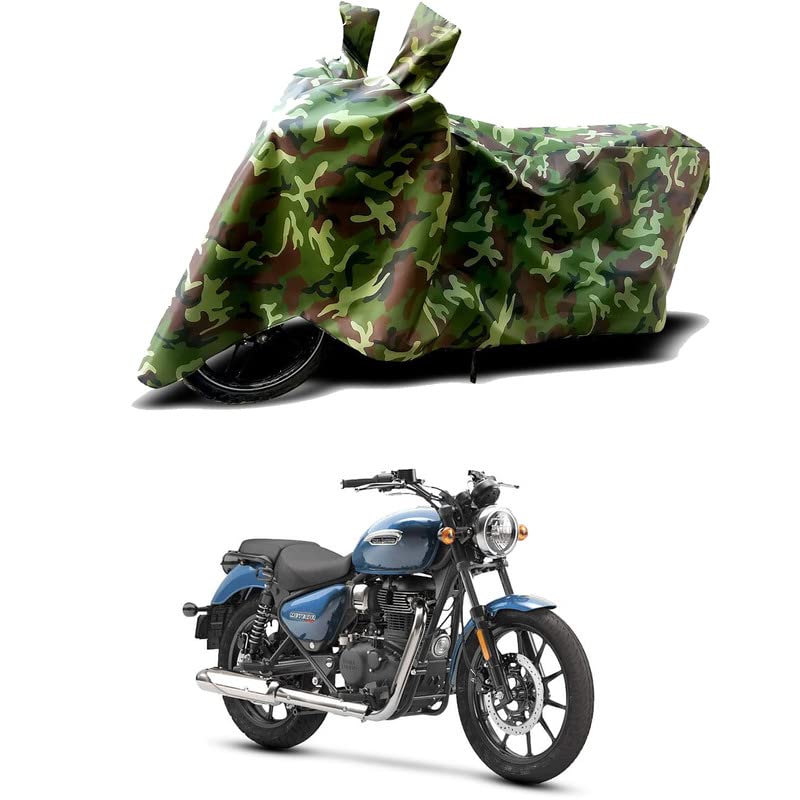 Image of 100% Water Resistant Bike Scooty Two Wheeler Body Cover Compatible for Royal Enfie Meteor 350 Stellar /UV-Rays /Heat Protection /Birds Dropping /Scratchproof /Dust Proof /Waterproof[Green MJ]