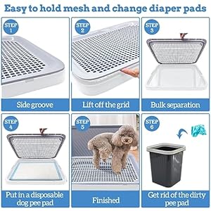 Hamiledyi Dog Potty Tray with Wall Pee Pad Tray Reusable Puppy Training Pads Holder Portable Dog Litter Box with Detachable Grille and Anti-Slip Mats for Medium and Small Dogs (White-gray)