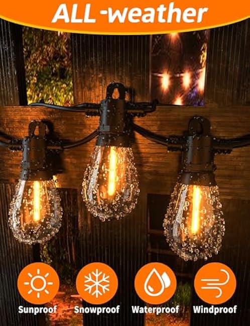 Achin 26FT LED Outdoor String Lights, Patio Lights Waterproof with 13+1 S14 Edison Shatterproof Bulbs, 2200K Dimmable Outside Hanging Lights, String Lights for Outside Backyard Bistro Market Pergola