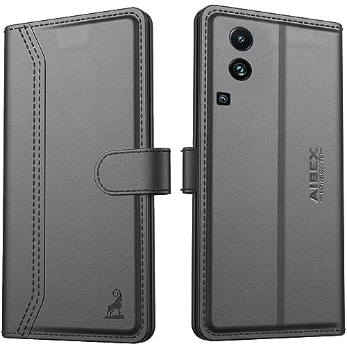 Image of AIBEX Compatible for IQOO Neo 7 Flip Cover Leather Finish | Inside TPU with Card Pockets | Wallet Stand | Complete Protection Flip Case - Black