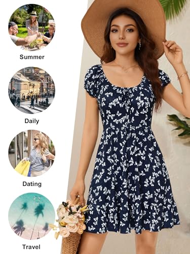 Image of HUHOT Teen Petite Women Floral Short Summer Mini Dresses with Pockets Cute Milkmaid Sundress 2026