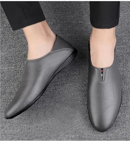 Round Toe Anti-Slip Resistant Walking Casual Slip On Solid Color Leather Loafers4