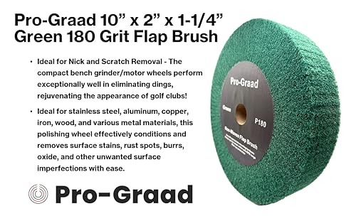 Image of 10 inch x 2 inch Green P180 Non-Woven Bench Grinder Polishing Burnishing Satin Finishing Flap Brush Wheel for Aluminum Copper Metal Golf Club Refurb, Compatible for 1 /2 inch, 5 /8 inch, 3 /4 inch, 1-1 /4 inch Shaft