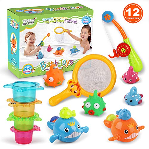 Dwi Dowellin Bath Toys Fishing Game Bathtub Toys Stacking Cups,Clockwork Pool Toys,Water Spray Octopus,Baby Bath Toys Set Tub Toys,Baby Bath Gift for Toddlers,Infant,Girls,Boys,Kids,12pcs - Thumbnail 5