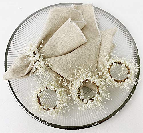 Fennco Styles Handmade Beaded Faux Pearl Wreath Napkin Rings, Set Of 4 - Ivory Napkin Holders For Home Decor, Dining Room, Wedding, Banquets And Special Occasions #TOP3