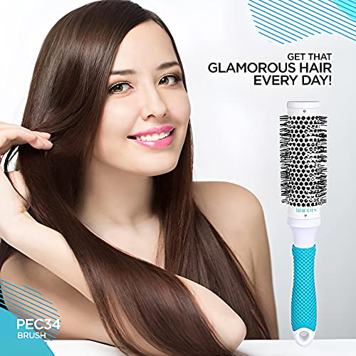 Image of ROOTS Theramic Barrel Hair Brush Pack of 2 | Ceramic Coated Body for Uniform Heating | For Blow Drying, Curling, Straightening, Add Volume & Shine | For Men & Women | Model - PEC34 & PEC44