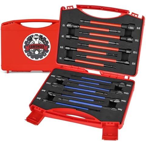 EAWONGEE Nut Driver Set, 1/4" Hex Shank Magnetic Nut Driver Set for Impact Drill, SAE/Metric Magnetic Socket Set (1/4"-9/16", 6-14mm), 16Pcs Color Coded Magnetic Nut Setter Set with Toolbox Cover