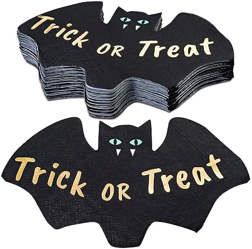 Halloween Party Paper Napkins, Halloween Bat Gold Foil Luncheon Napkins, 3-Ply, 50-Sheets, 6.5 x 6.5 Inches Halloween Party Paper Napkins, Halloween Bat Gold Foil Luncheon Napkins, 3-Ply, 50-Sheets, 6.5 x 6.5 Inches