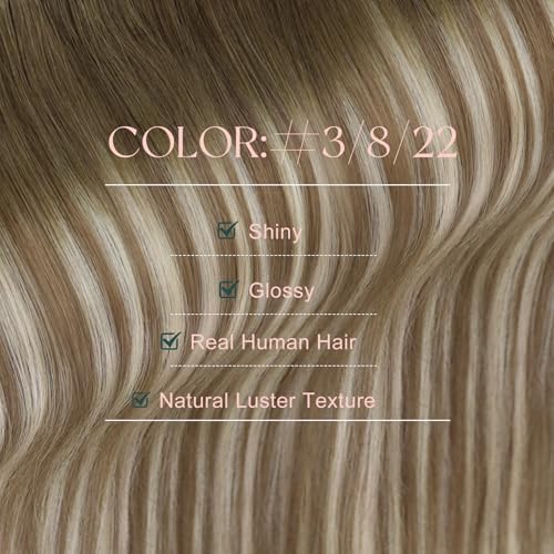 Image of Easyouth Human Hair Extensions Tape in Balayage 20In Tape in Hair Extension Human Hair Dark Brown Ombre Brown Mix Blonde, Blend Seamlessly with Your Own Hair, Soft Hair Extension Tape in 20pcs 50g
