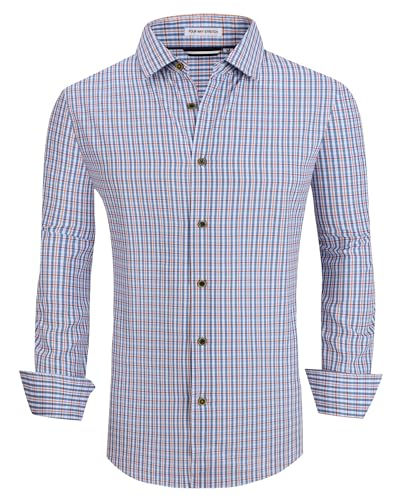 Alex Vando Mens Button Down Shirts Wrinkle Free 4-Way Stretch Print Business Casual Shirt