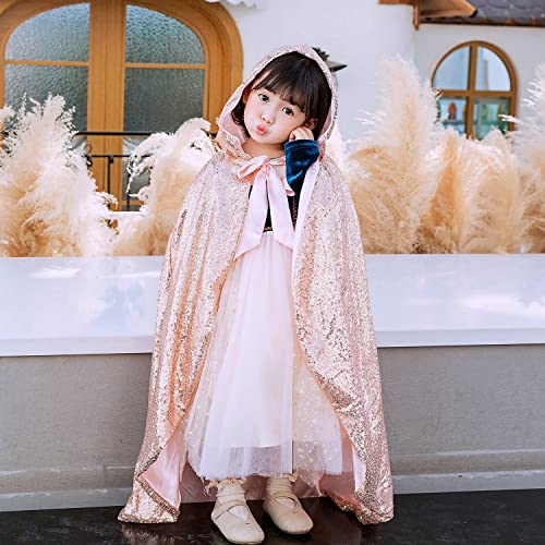 Girls Princess Cape Cloak Fancy Dress Cape Costumes Kids Full Length Hooded Cloak Girls Sequins Long Cape Princess Costumes for Girls Christmas Halloween Party Cosplay Dress up Capes Costumes for Kids - Image 2