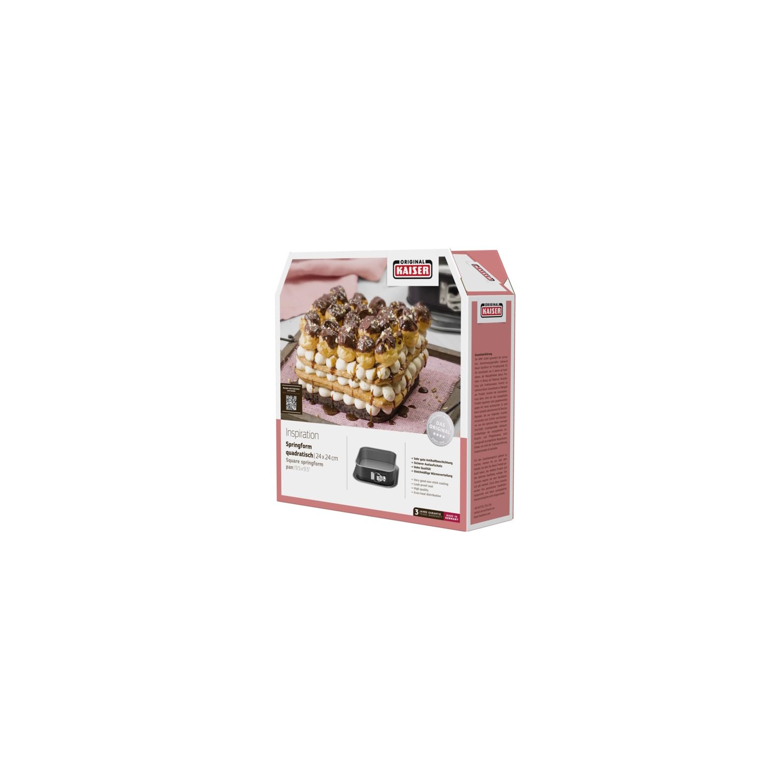 Original Kaiser Inspiration Springform, Backform quadratisch, Tiramisu Form antihaftbeschichtet, Kuchenform eckig, einfaches Verschließen, auslaufsicher, 24 x 24 cm