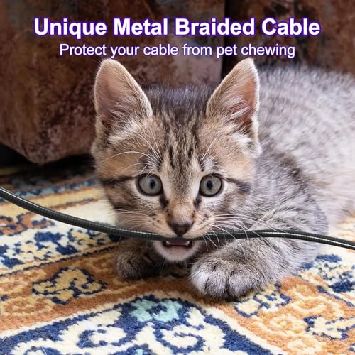 Image of 6FT Chew Proof iPhone Charger Cord - MFi Certified Metal Braided Lightning Cable, Metal Cat & Dog Proof iPhone Charging Cord with 3A Fast Charging for iPhone 14 13 12 11 X XS XR 8 7 6 5