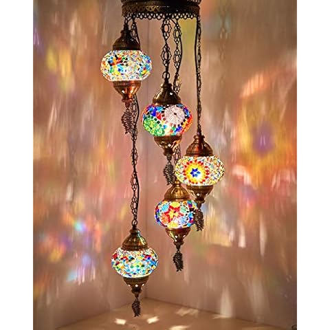 DEMMEX Turkish Mosaic Chandelier with 5 Globes Cover