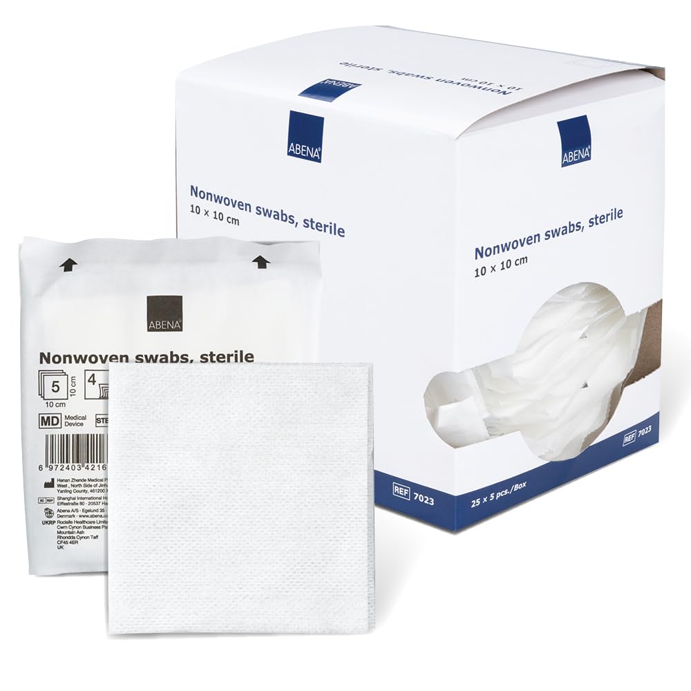 ABENA Gauze Pads, 25 Individually Packed, 10x10cm Wound Dressings, Sterile, Soft Absorbent Gauze for Wound Dressing, Non-Adhesive Dressings for Wounds