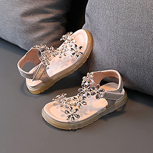Child and Toddler Baby Girls Crystal Shoes Anti Slip Soft Sole Casual Sandals Summer Princess Beach (Gold, 1 Big Kids)3
