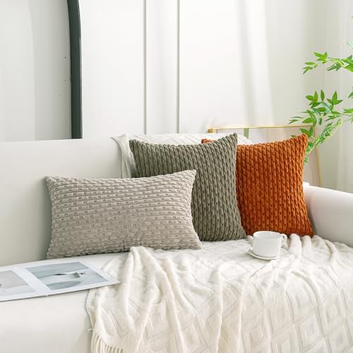 Set of 4 Taupe Decorative Throw Pillow Covers 24x24 Inch Corduroy Pillow Covers for Bed Couch Sofa Living Room Soft Square Cushion Cases