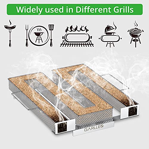GARLLEN Kaltrauchgenerator Edelstahl, Sparbrand Kaltraucherzeuger für Kalträuchern Räucherofen Kugelgrill Smoker, Räucherspirale Rauchgenerator Kalträucherspirale Räucher Zubehör mit Bürste + Haken