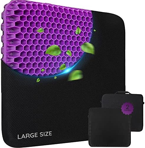 GRAVEND Large Gel Seat Cushion for Long Seating Pressure Relief, Hip Pain, Sciatica and Back Pain - Office Chair Cushion for Car Seat, Wheelchairs - Chair Strap,2 Covers