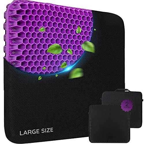 Gravend Large Gel Seat Cushion For Long Seating Pressure Relief, Hip Pain, Sciatica And Back Pain - Office Chair Cushion For Car Seat, Wheelchairs - Chair Strap,2 Covers #TOP1