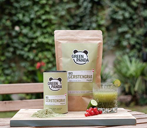 GREEN PANDA Bio Gerstengras Pulver aus Österreich Gerstengrassaft Pulver für grüne Smoothies, Super Green Pulver Shakes, Chlorophyll zum Trinken in nachhaltiger Dose aus Karton 125g – Bild 7