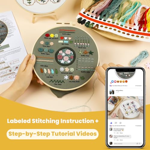 Image of HTVRONT Embroidery Kit for Beginners, 3 Pack to Learn 14 Stitches and 9 Flower Practice Samplers with Step-by-Step Video Tutorials, Beginner Embroidery Kit for Adult, Gift for Craft Lovers