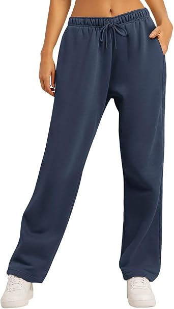 Wide Leg Sweatpants Women Baggy High Waisted Drawstring Fleece Lounge Pants Y2k Casual Athletic Joggers with Pockets