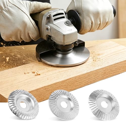 Image of 3PCS Wood Grinding Disc Set for Angle Grinder, Carbon Steel Shaping Wheel Attachments, 4 Inch and 4.5 Inch Angle Grinder Discs for Wood Sanding Carving and Finishing (Silver)