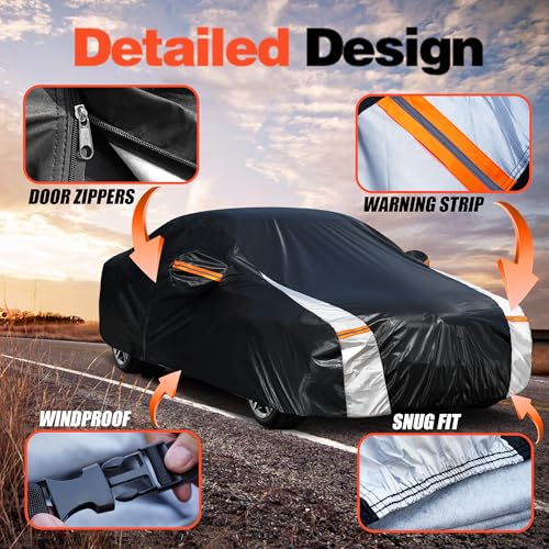 Image of Dodge Challenger Hellcat Car Cover 100% Waterproof All Weather, Gift with Towel, 10 Layers Car Cover Custom Fit 2008-2025 Dodge Challenger, Full Exterior Cover Rain Sun UV Protector.